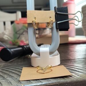 Gold Plated Rhinestone Earring And Ring Set